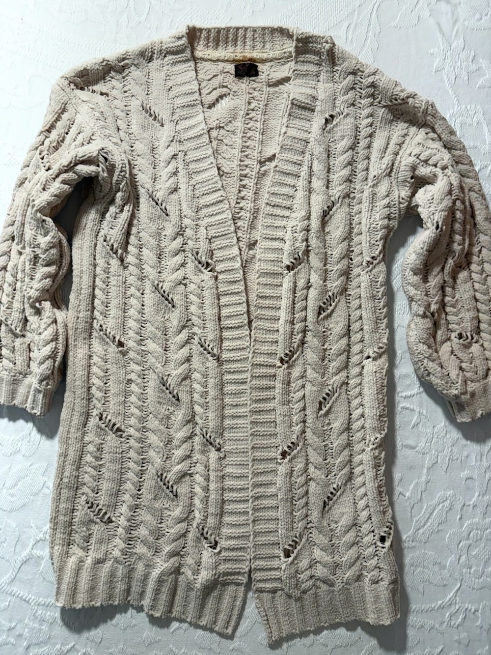 Classic POL Cable Knit Open Cardigan Sweater - Cream White Oversized Cardigan